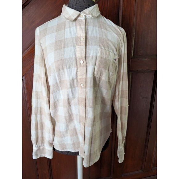 Tommy Hilfiger Long Sleeve Beige Checkered Button-Up Shirt Small - Picture 2 of 10